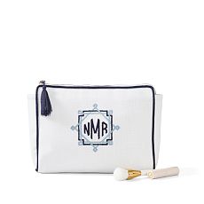 Monogrammed Metallic Gold Vegan Leather Trim Clear Zip Pouch 