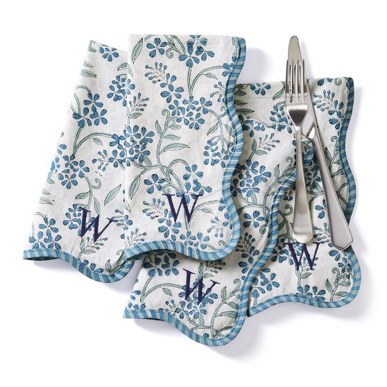 Herringbone Border Linen Napkins, Set of 4