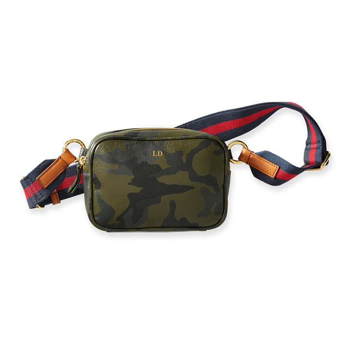 Camo Convertible Belt Bag with Red-Navy Twill Crossbody Strap Set