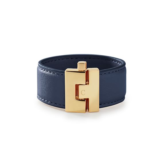 Gold Clasp Monogrammed Leather Bracelet | Mark and Graham