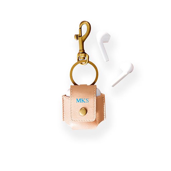 Monogrammed Leather AirPod Case Keychain