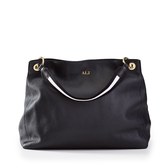 Black Handbag with Black-White Twill Shoulder Strap Set
