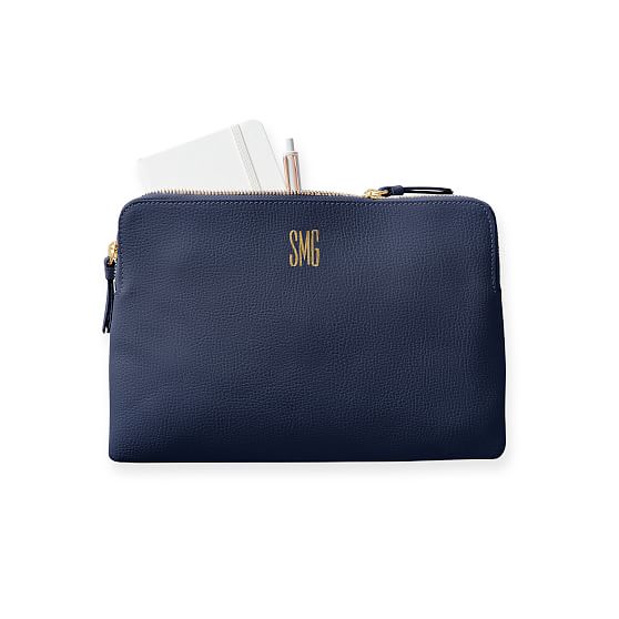 Monogrammed Everyday Italian Leather Zipper Pouch