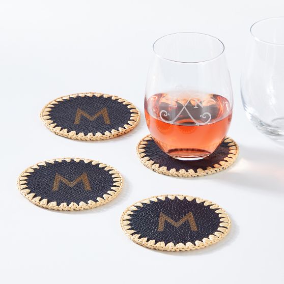Monogrammed Leather Coasters - Set of 4