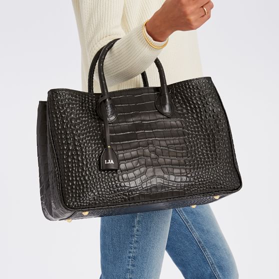 Aspinal of London Large London Deep Shine Soft Croc Leather Tote Bag, Brown  at John Lewis & Partners