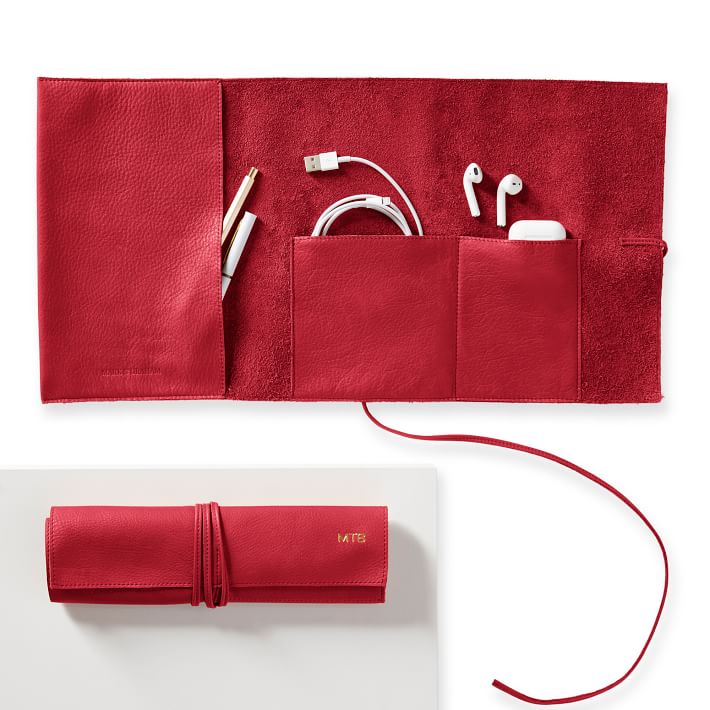 Double Leather Charger Roll Up, Red