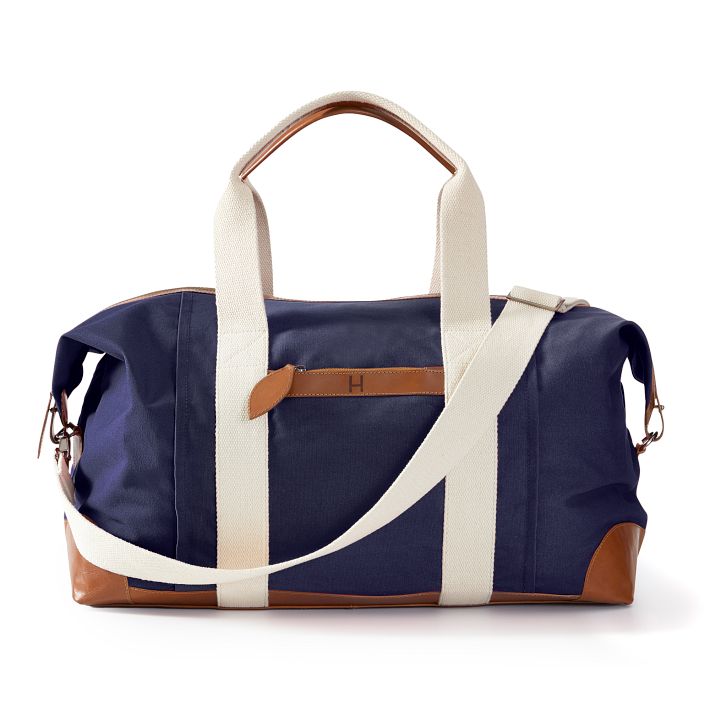 Canvas and Leather Weekender, Navy and Brown