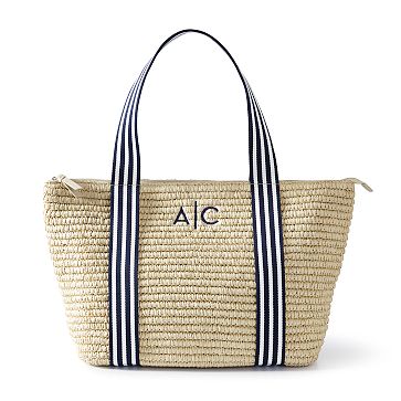 Straw tote clearance with zipper