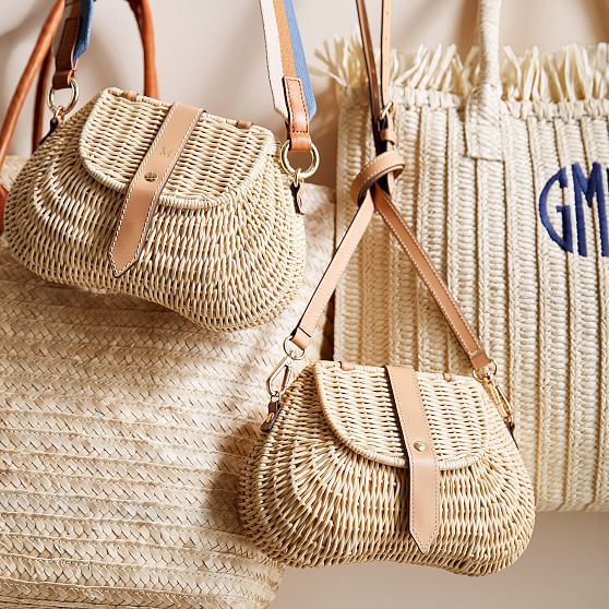 Monogrammed Wicker and Leather Crossbody Bag | Mark and Graham