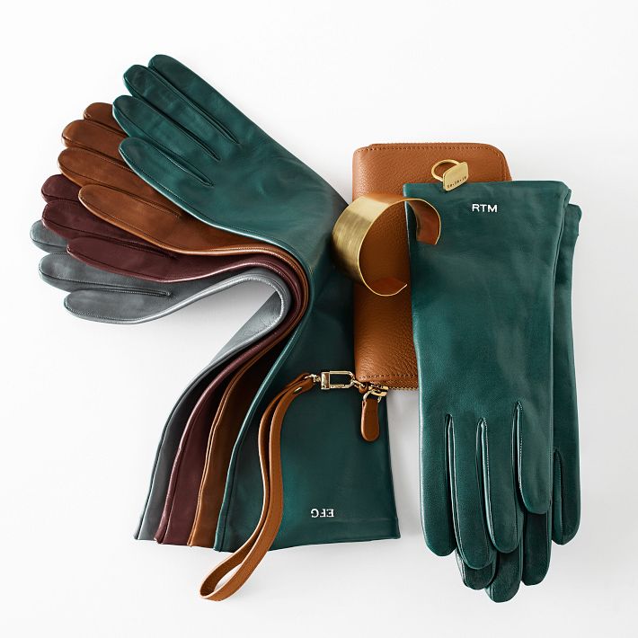 Women's Italian Leather Opera Gloves, Jewel-Toned