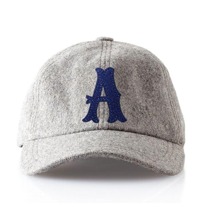 Wool Initial Baseball Ball Cap, Gray, A