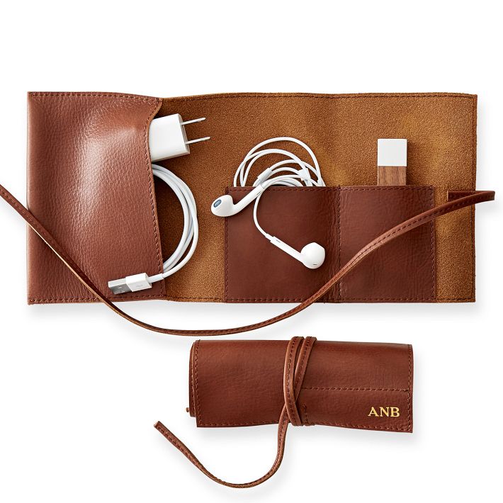 Leather Charger Roll Up, Brown