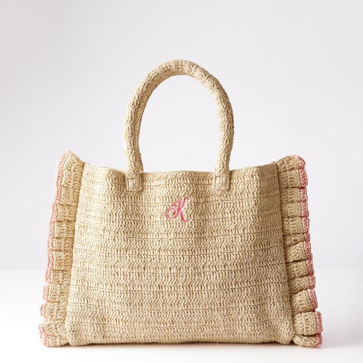 Sofia Ruffle Raffia Tote