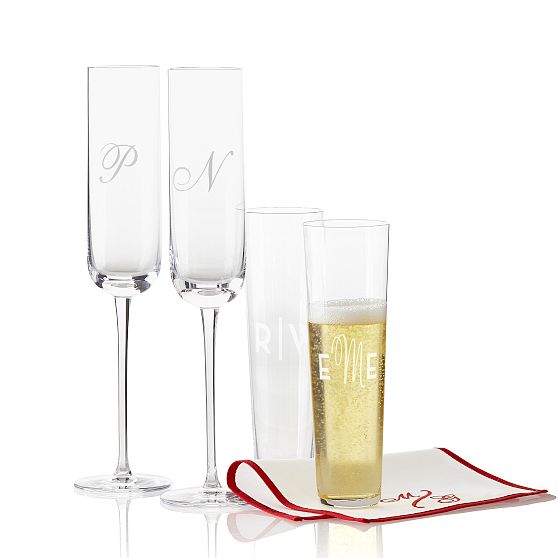 Classic Handblown Monogrammed Champagne Flutes Set Of 2 Mark And Graham