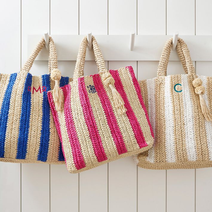 Cabana Stripe Straw Beach Tote Mark and Graham