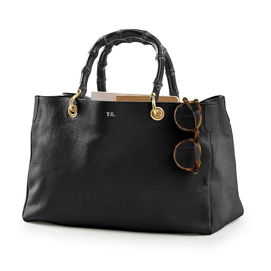 Black Bamboo Elisabetta Slouch Monogrammed Handbag Mark and Graham