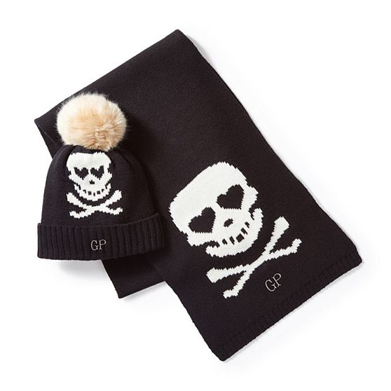 Skull and Crossbones Pom Pom Hat &amp; Bootie Set