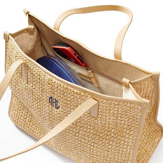 Raffia and Leather Tote