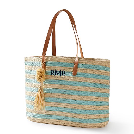 Striped Straw Tassel Tote