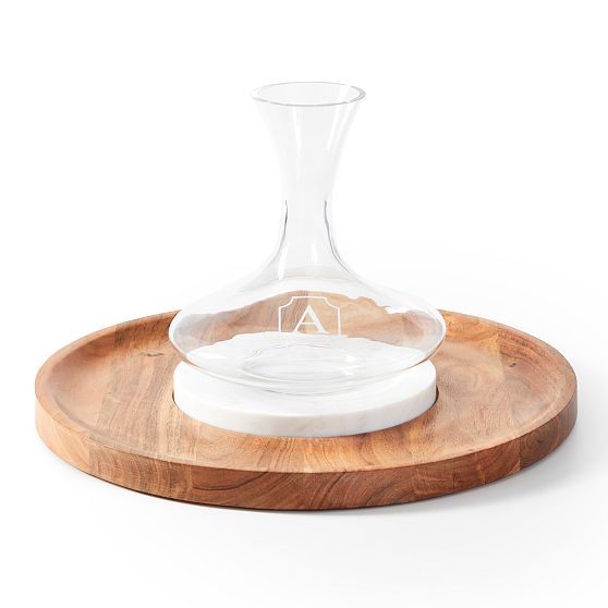 Wood and Marble Wine and Cheese Decanter Set