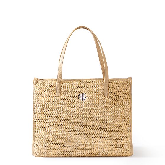 Raffia and Leather Tote