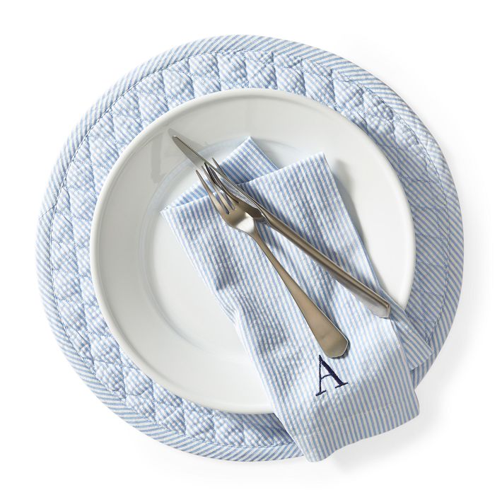 Blue Stripe Seersucker Dinner Napkins, Set of 4