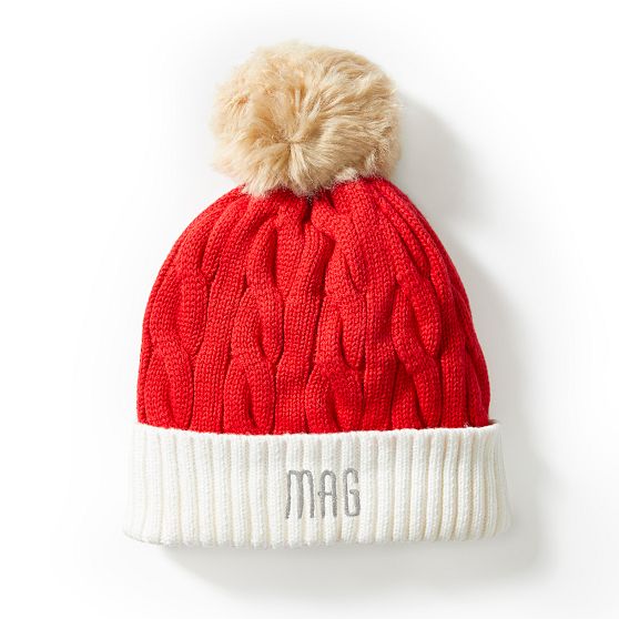 Cable Knit Pom Pom Santa Hat