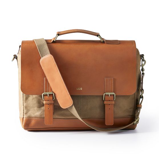 Beckett Waxed Canvas and Leather Messenger Briefcase Khaki