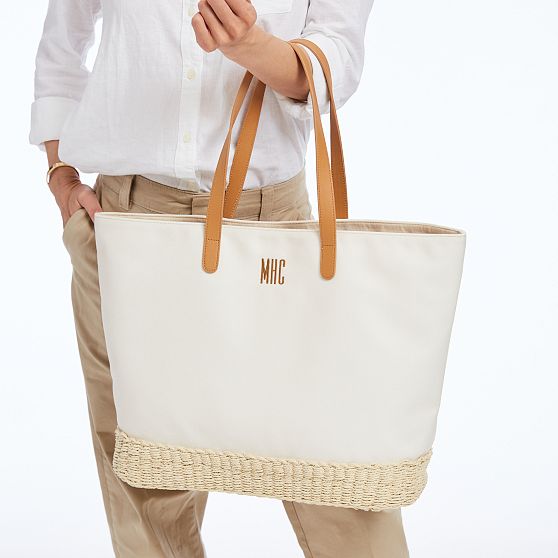 Canvas and Raffia Tote