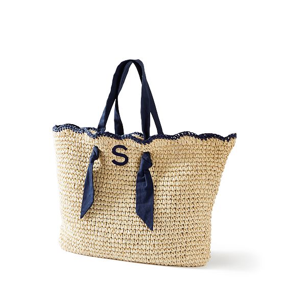 Ribbon Scalloped Raffia Tote