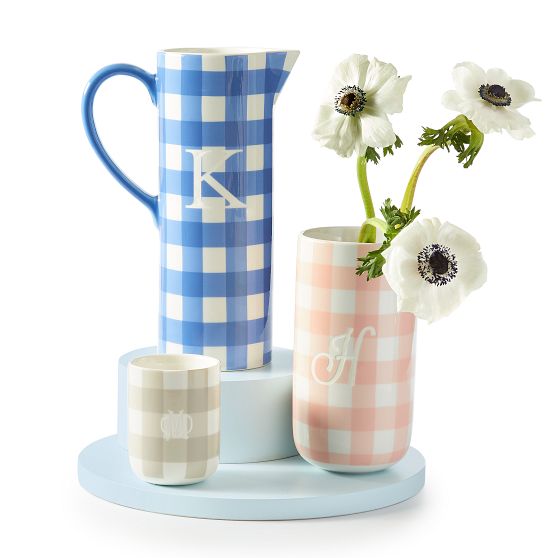 Gingham Ceramic Pitcher