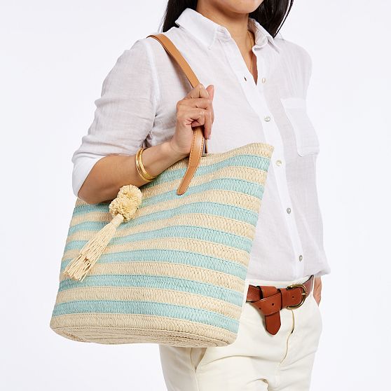 Striped Straw Tassel Tote