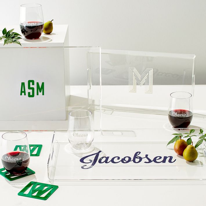 Monogrammed Lucite Serving Tray with Handles | Personalized Acrylic Coffee Table Tray | Wedding discount Shower | Housewarming Gift