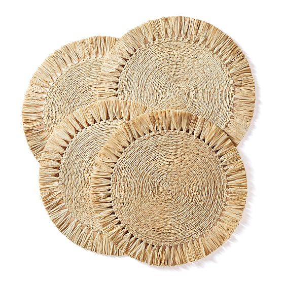 Raffia Fringe Chargers, Set of 4