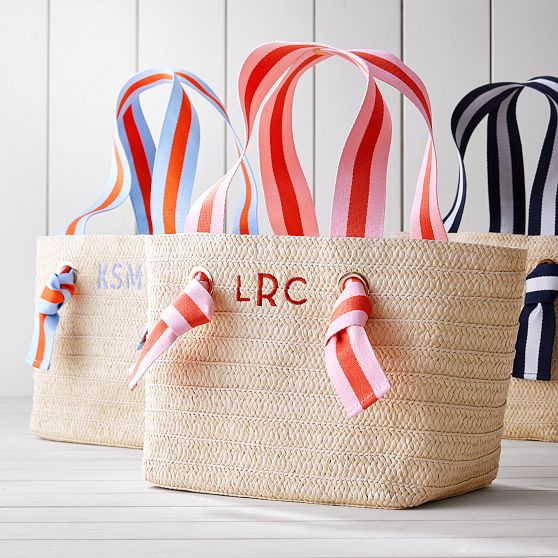 Ribbon Straw Beach Tote