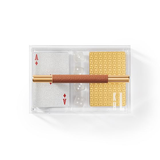 Acrylic Game Set With Leather and Gold Handle