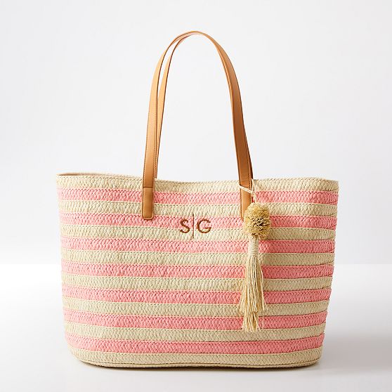 Striped Straw Tassel Tote