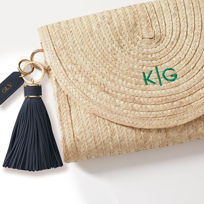 Personalised/Monogrammed Straw Clutch Bag, Leather selling Trim, Zip Fastening - 'Barcelona'