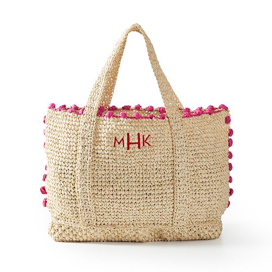 Pom Pom Straw Beach Tote