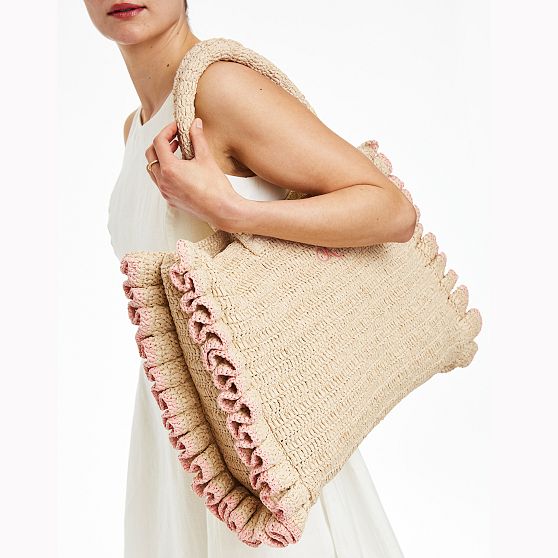 Sofia Ruffle Raffia Tote