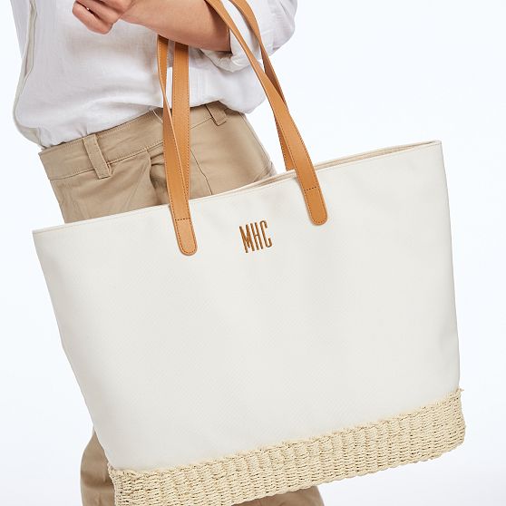 Canvas and Raffia Tote