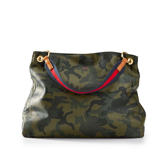 Camo Handbag with Red-Navy Twill Shoulder Strap Set