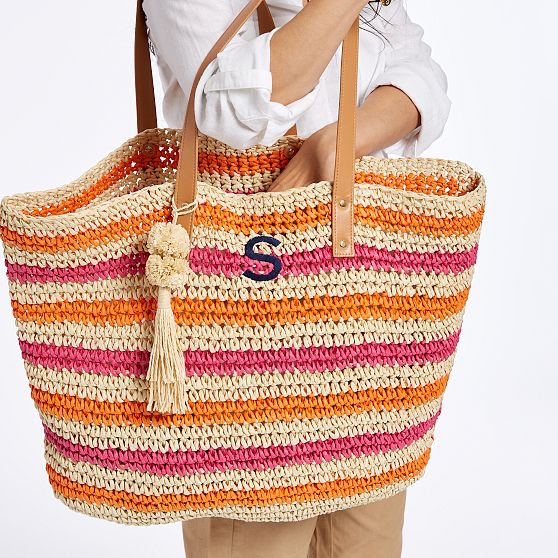 Colorful Stripe Straw Tote