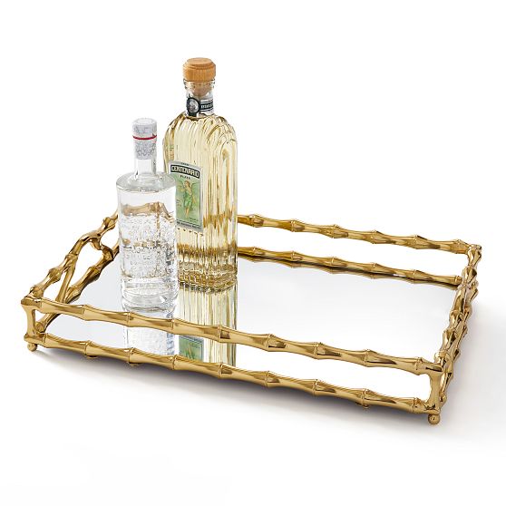 Gold Bamboo Mirror Bar Tray