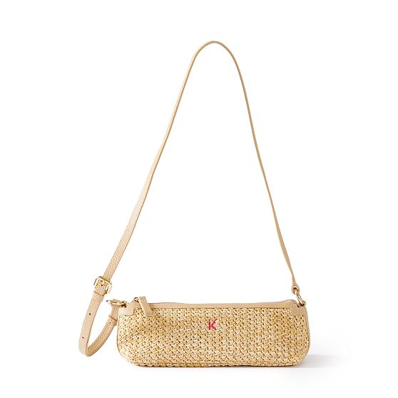 Raffia and Leather Baguette Bag