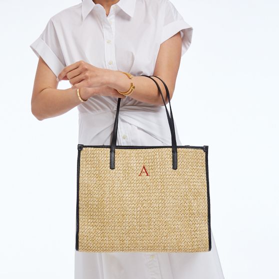 Raffia and Leather Tote