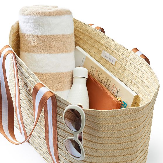 Oversized Ribbon Straw Beach Tote