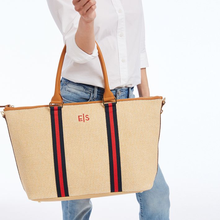 Raffia Twill Zip-Top Travel Tote