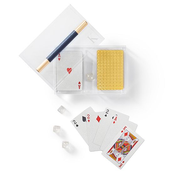 Acrylic Game Set With Leather and Gold Handle