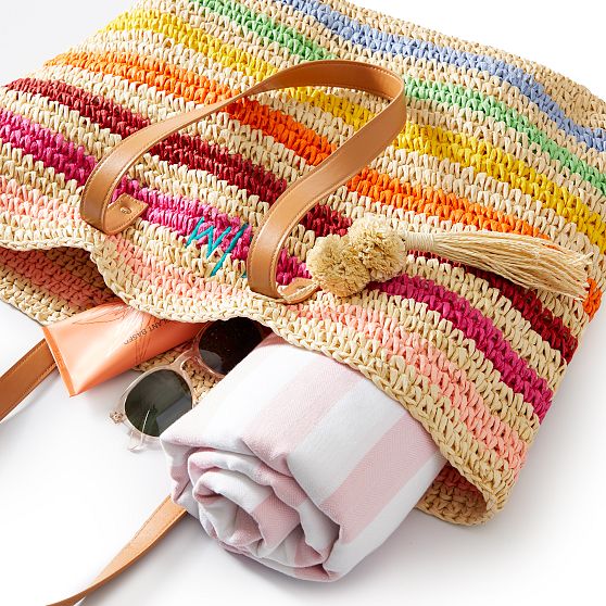 Colorful Stripe Straw Tote